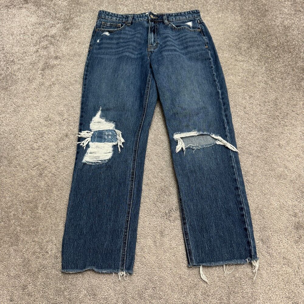 Hidden Los Angeles Distressed Straight Denim Jeans Womens 27 Patchwork Raw Hem